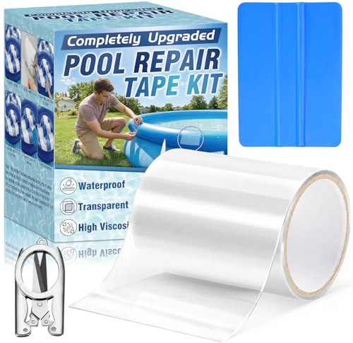 HuakChai Kit de Parches Piscina bajo Agua, Cinta Impermeable para Uso Parche Piscina bajo Agua (10 x 150 cm) con Tijeras y espátula, para Piscinas inflables, Botes auxiliares y colchones de Aire