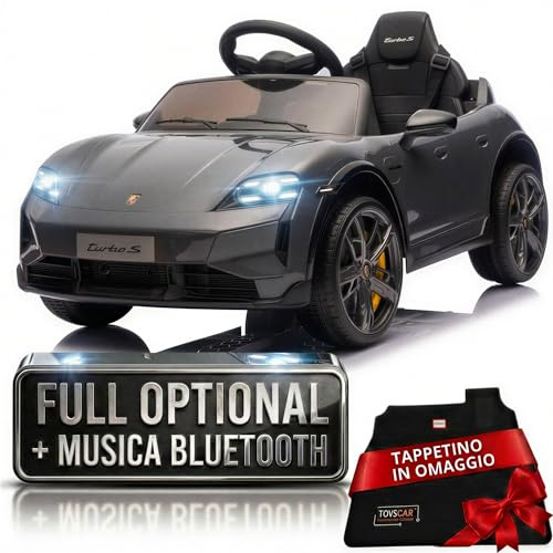 TOYSCAR Auto Elettrica per Bambini 12V Porsche Taycan Turbo S con Telecomando 2.4GHz, 2 Motori, Porte Apribili, Bluetooth Luci LED Tappetini, Macchina Elettrica Bambino (Nero)