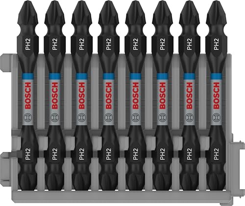 Bosch Professional 8 uds. Punta de Atornillar Dobles Phillips (Impact Control, 8 x PH2-PH2 Bits, Longitud 65mm, Pick and Click, Accesorio Atornilladores de Impacto)