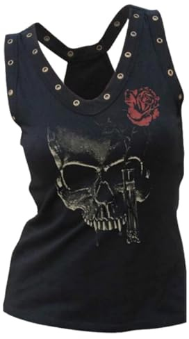 Fensajomon Skull Shirt for Women Tank Top Sleeveless Workout Summer Printed Loose Running T-Shirt XL