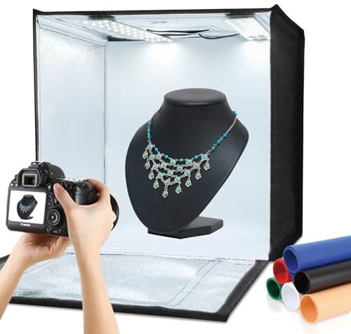 PULUZ Photo Studio Light Box Portable 60 x 60 x 60 cm Light Tent LED 5500K Mini 60W Photography Studio Tent Kit with 3 Removable Backdrop Black Orange White UK Plug