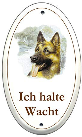 Schäferhund-Emaille-Schild-170 x 100 mm-oval-Hundeschild-Türschilder-Hund-Tiere-Email-Hinweisschild-Warnschild