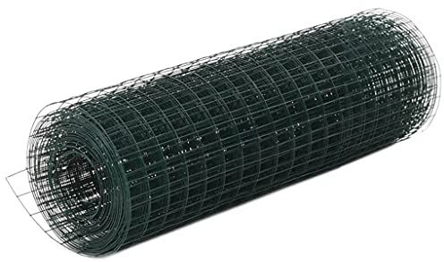 vidaXL Green Chicken Wire Fence made of Sturdy Steel with PVC Coating - Weather- Netting for Poultry Houses and Rabbit Cages - Size 10x0.5m
