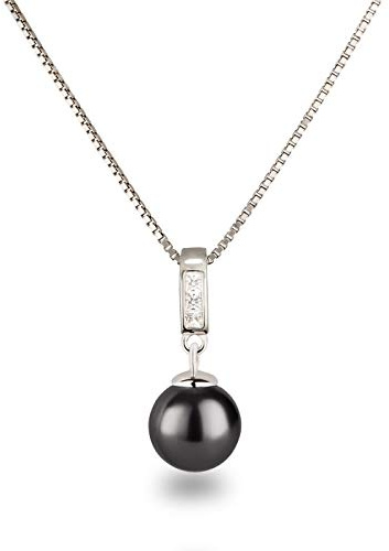 Schöner-SD Silberkette mit Anhänger Perle 10mm und Zirkonia 925 Silber rhodiniert