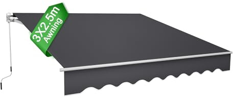 LZQ Store de balcon en aluminium - 3 x 2,5 m - Protection solaire - Avec bras articulés - Gris foncé