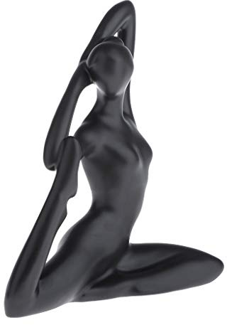 yotijar Keramik Yoga Figur Dekofigur Statue Handwerk zur Deko für Joga, Pilates, Meditation - Schwarz, F