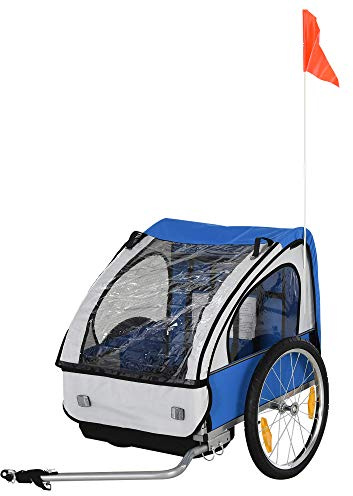 Aosom 2-Seat Child Bike Trailer for Kids with a Strong Steel Frame, 5-Point Safety Harnesses, & Comfortable Seat, Blue