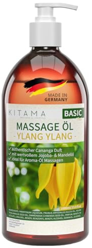 Kitama Massageöl Ylang Ylang 1L Authentisches Thai Aromaöl, made in Germany | Sinnlich-exotischer Duft für pflegende Anwendungen daheim & in Thaimassage. Haut- plus Körperpflege für Wellness & Spa