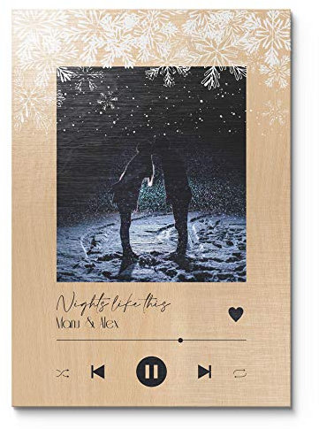Holzbild zum Aufhängen mit Foto im Song Cover Weihnachts-Design | mit Musiktitel, Interpret, Namen oder Anderer Widmung Geschenkidee für Partner, Freund Familie | Moderne Wanddeko