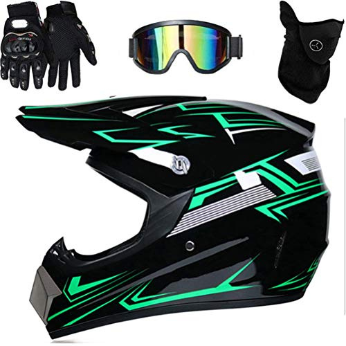 HUSHUI Motocross Helm, Profi Motocross Helm Motocross Dirt Bike Offroad Motorradhelm Set Full Face Helm mit Schutzbrille Handschuhe Gesichtsbedeckung, Motorradhelm