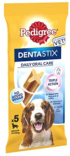 Pedigree Dentastix - Soin Dentaire Quotidien à mâcher - Friandises pour Chien de 10 à 25 kg - 1 Sac (5 bâtons)