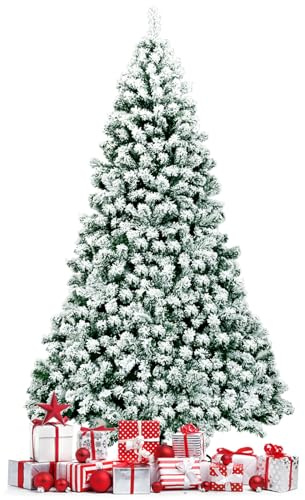 COSTWAY Albero di Natale Innevato 135/180/230 cm, Albero di Natale con 200/250/550 Luci LED Bianche Calde, 400/928/1346 Rami, Base in Metallo, Decorazione Natalizia per Casa e Negozio (230 cm)
