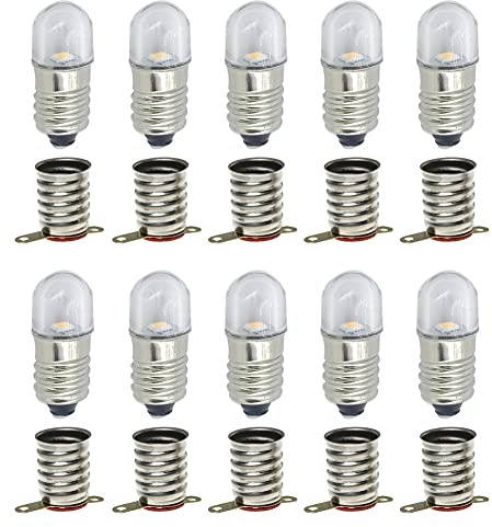 MeetUs 10 Sets AC E10 LED-Lampen Licht lampen SMD 0.5W 60LM + E10 Basis (Warmweiß, 6V)