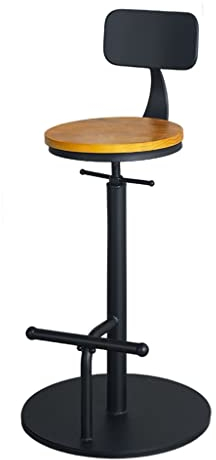 Industrieller Barhocker, 65,6 ~ 84,9 cm, verstellbar, drehbar, Metall, Holzhocker, Thekenhöhe, Barhocker mit Fußstütze, für Küche, Esszimmerstühle, Kneipe, Bistro (Farbe: A)