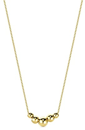 MIORE Schmuck für Damen Collier Halskette mit 5 Kugeln Anhängern klassische Anker Kette aus Gelbgold 9 Karat 375 Gold, Länge 40-42 cm verstellbar