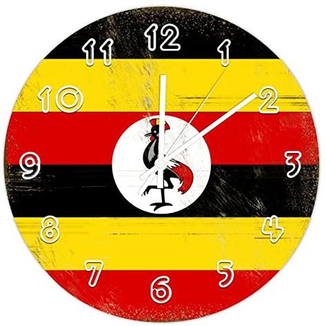 Yelolyio Uganda Wall Clock - Uganda Flag Wall Clocks for Bedroom Living Room Home Office School Wall Art Decor, 10 X 10 Inch