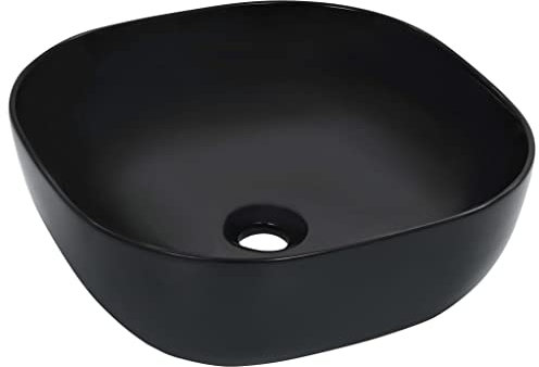 WIFESE Lavandino 42,5x42,5x14,5 cm in Ceramica Nero Box Vasca Da Bagno Lavandino Da Appoggio Lavabo Da Esterno Lavabo Esterno Lavandino Bagno Lavabo Da Appoggio Arredo Bagno Lavatoio Ceramica