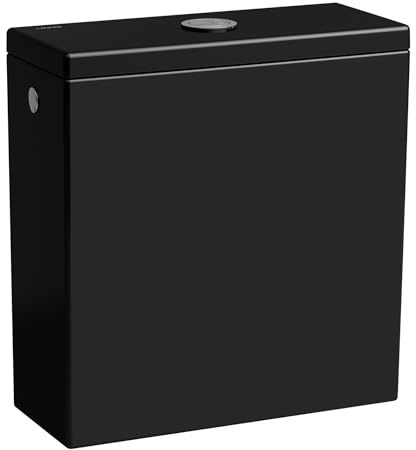 LAUFEN Kartell Spülkasten für Stand-WC-Kombination 824337, Zwei-Mengen-Spülung, Wasseranschluss seitlich, H8293320209721, Farbe: Schwarz glänzend