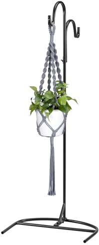 Navaris Gancho de Pastor - Colgador de pie con 2X Varillas para comedero de pájaros Plantas - Altura Ajustable con Soporte de Interior y Exterior - Base Medio círculo y estacas