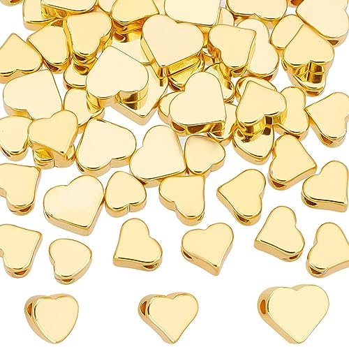 PH PandaHall 60 Stück 18 Karat vergoldet Herz Abstandsperlen Goldene Herzperlen Kleines Herzanhänger Messing Abstandsperlen Lose Zwischenperlen Für Muttertag Geburtstag Armband Halsketten Ohrringen