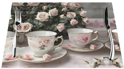 Set di 6 tovagliette da tè con rose romantiche con stampa shabby chic, decorazioni per Halloween, decorazioni per la tavola di Natale, confezione da 6