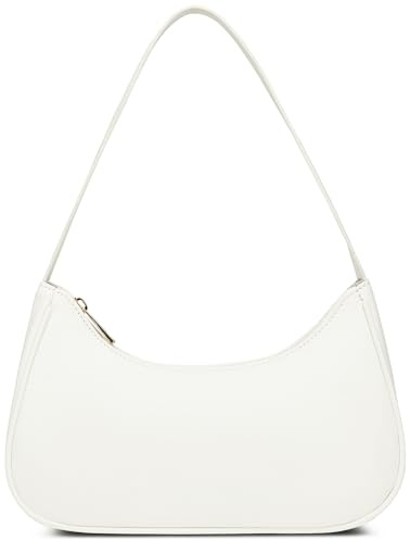 Afashor Shoulder Bags for Women Vegan Leather Hobo Sling Tote Handbag Retro Clutch Purse with Zipper Closure White