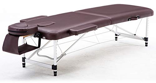 PRUJOY Spa-Tische, Massagetische, zusammenklappbarer Aluminium-Massagetisch, Couchbett, Salon-Therapie-Couchbett mit Gesichtsloch und Tragetasche (Brown 185 * 60cm)
