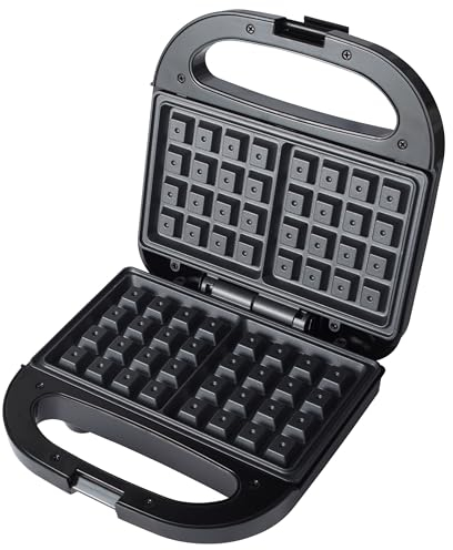 Progress EK5852P doble Gofrera - eléctrica, placas de cocción antiadherentes, gofrera belga/americana, control automático de temperatura, asa de transporte, indicadores de encendido/preparado, 750 W