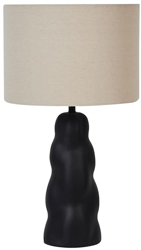 Beliani Tischlampe Keramik Vasenfuß schwarz Stoffschirm Trommelform mit Schalter Vilar