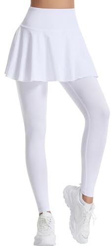 Jupe de ballet pour femme - Legging avec jupe - Jupe de sport d'été avec pantalon - Jupe de tennis élastique - Jupe plissée - Fitness - Entraînement - Course à pied - Hockey - Gym, O blanc., S