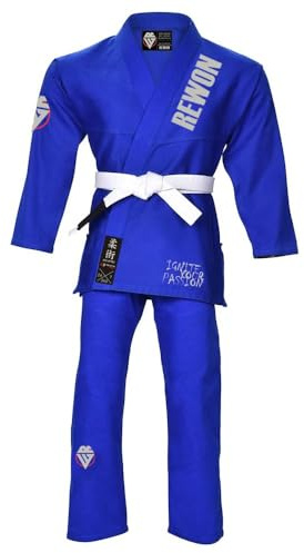 Rewon Brazilian Jiu Jitsu dräkt – kimono BJJ Gi, Aikido-kostym, män kvinnor Jiu Jitsu ultralätt sanforiserad uniform för träning och tävling, Blå-02, XS(Height: 130~139cm)(4.27~4.56ft)
