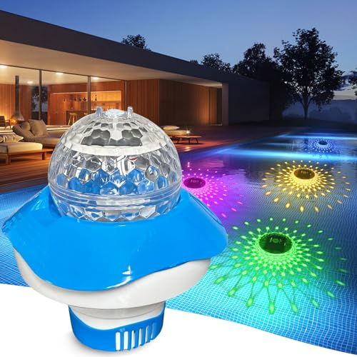 Solar Poolbeleuchtung Schwimmend Chlor Spender, Teichbeleuchtung Chlordosierer Für Pool, Solar Schwimmende LED Poolbeleuchtung, Gartendeko Underwater Light Für Drauß Poollicht Teichdeko (Verstellbar)