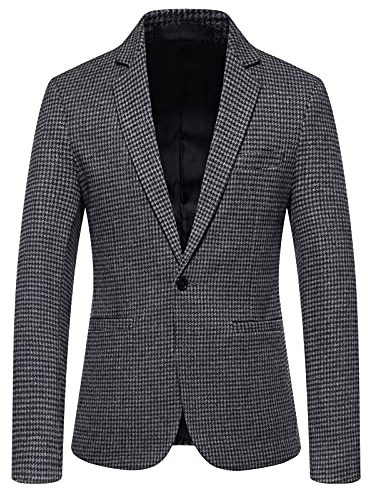 Blazer da uomo a righe intrecciate singole per affari, banchetti con risvolto e cappotto da ballo alla moda vestito sottile per cena tutti gli abiti da uomo, Grigio scuro, XL