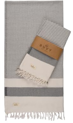 Ruvy Home Basics 2 Pack Turkish Beach Towels – Oversized Quick-Dry Bath Towels (40 x 72 Inches) – 100% Cotton Large Towels for Pool, Yoga, Travel, Camping Essentials, and Bathroom Decor - Light Grey