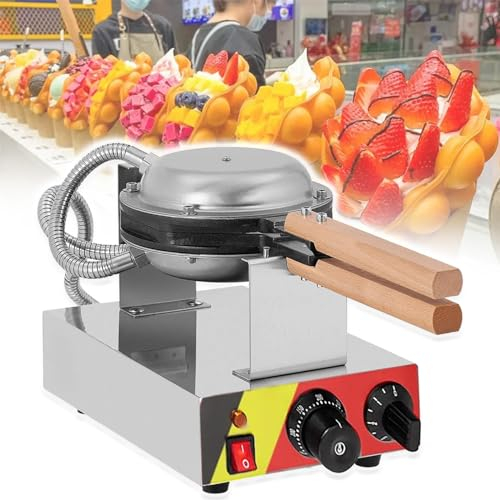 Eastnmythet Egg Waffle Makers & Irons Commercial Nonstick 180° Rotation Bubble Waffle Maker, Wooden Handle Ice Cream Waffle Baker Machine 1400W,220V