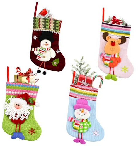 CAREDGO Weihnachtsstrumpf Set, 4 Stück Nikolausstiefel Weihnachten Hängende Taschen Weihnachtssocken zum aufhängen und Befüllen Christmas Stockings Nikolausstrumpf Nikolausstrumpf für Weihnachtsdeko