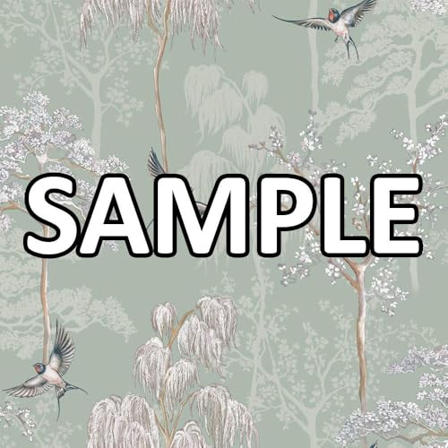 World of Wallpaper Japanese Garden, Pearlescent, Sage Green (946102) Sample | Easy to apply wallcovering, Feature Wall, Birds, Cherry Blossom, Wisteria (approx. 50cm x 30cm SAMPLE)