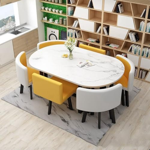 EpuzeR 90 * 150cm Esstisch mit 6 Stühlen, Konferenztisch Küchentisch mit Stühlen, Multifunktional Empfangstisch, Stuhl kann 100KG tragen(Geel)