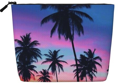 GSGCSBYMLG Palm Trees Printed Fake Hemp Makeup Bag Travel Toiletry Bag Organizer Bag