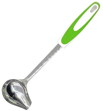 Louche à soupe longue à la menthe avec bec verseur en acier inoxydable pour cuisine, vinaigrette, sauce, vert