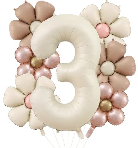 DazzJoy Geburtstagsdeko 3 Jahre Mädchen Mit Gänseblümchen Folienballon, Luftballons für Junge und Mädchen, Ballon Set für 3. Geburtstag