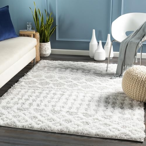 Livabliss Nour Dubai Shaggy Carpet 130x170 cm – Modern Berber Style for Living Room & Bedroom, Soft Plush Thick Pile, Easy Care Fluffy Floor Covering, White Light Grey