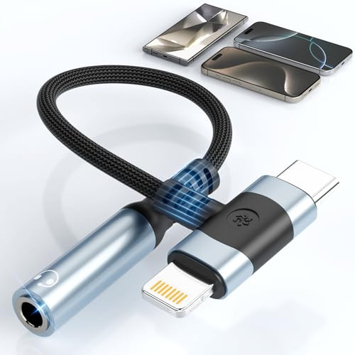 USB C + Lightning auf 3,5 mm Kopfhörer Adapter 2 IN 1 Lightning Type C auf Klinke Kopfhöreranschluss iPhone Aux Adapter Dongle Audio Kabel Splitter kompatibel mit iPhone 16 15 14 13,Galaxy S25 S24 S23