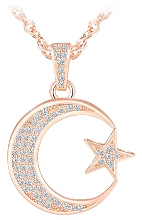 MOOFUN Mond Sterne Anhänger Kette,Halskette Damen Mädchen Silber 925 mit Zirkon,Funkelnd Sternenhimmel Ketten für Frauen Mama Frau Freundin Tochter,Modeschmuck für Geburtstage Valentinstag Muttertag