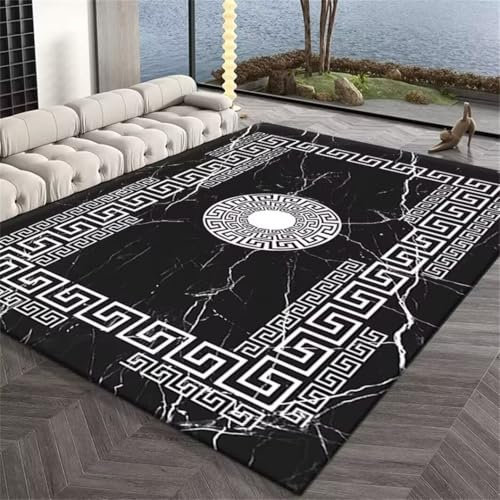 DJHWWD Auslegeware deko Wohnzimmer modern Arbeitszimmer schwarzer Teppich rechteckiger pflegeleicht kurzflor 60X90CM
