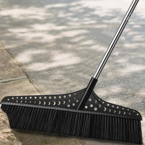 Escoba de alta resistencia, escoba barredora extra ancha con cerdas duras y mango a prueba de óxido, escoba para exteriores para entradas de vehículos y patios(Black,70cm)