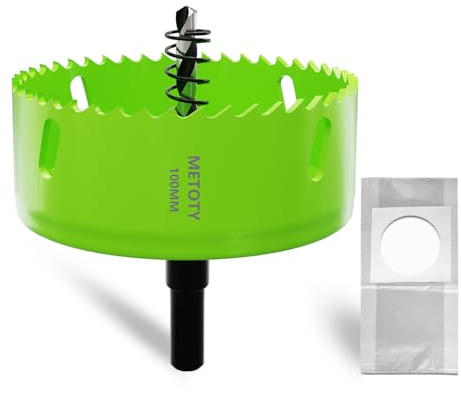 METOTY Scie cloche bimétallique de 100 mm, Scies cloches universelles HSS M42, avec adaptateur à tige triangulaire et foret de centrage, un sac anti-poussière gratuit pour aluminium, métaux