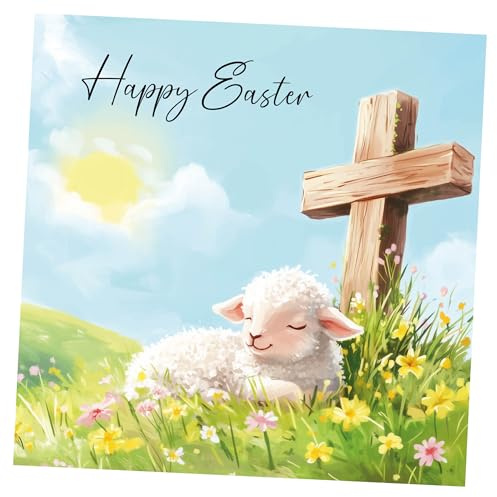 Paquete de 8 tarjetas de Pascua. Cada paquete contiene 1 diseño de cordero de Pascua. Respetuoso con el medio ambiente, reciclable, tarjetas sin plástico, sobres y caja. Interior en blanco.