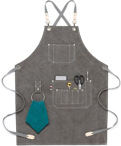 Aiulolam Tablier De Travail Toile Lavée Réglable Dos ​​croisé Tabliers Porte-Outils Poches Multiples pour Hommes Et Femmes Utile pour Les Charpentiers, Les Cuisiniers, Les Barbiers