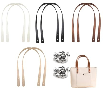 Abiyou Manici per Borsa in Pelle PU, 8 Pezzi Manici per Borse Uncinetto con 32 Rivetti, Manici per Borse in Pelle, Borsa a Tracolla Maniglia di Ricambio, per Borsa a Mano, Porta-Monete (4 Colori)